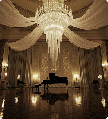 Roaring Twenties atmosphere featuring velvet textures, polished chrome details, and jazz age decorative elements