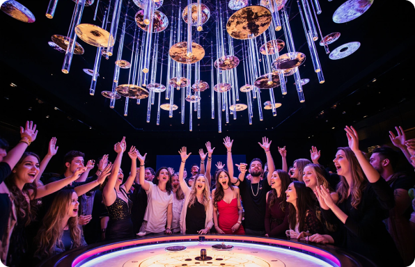 Exclusive Vegas style lounge area with electric ambiance and sophisticated entertainment setting